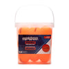 Bucket of orange street hockey balls with Road Warrior branding on a white background