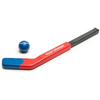 Hockey stick and blue ball on a white background